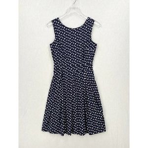JET Dress Womens Small Navy White Sleeveless Fit and Flare Bird Print Cotton 38